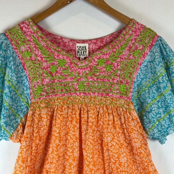 Sister Mary Patsy Embroidered Floral Patchwork Top Puff Sleeve Womens Large - Picture 6 of 9